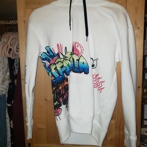 Hollister White Sweater with Colorful Graphic
